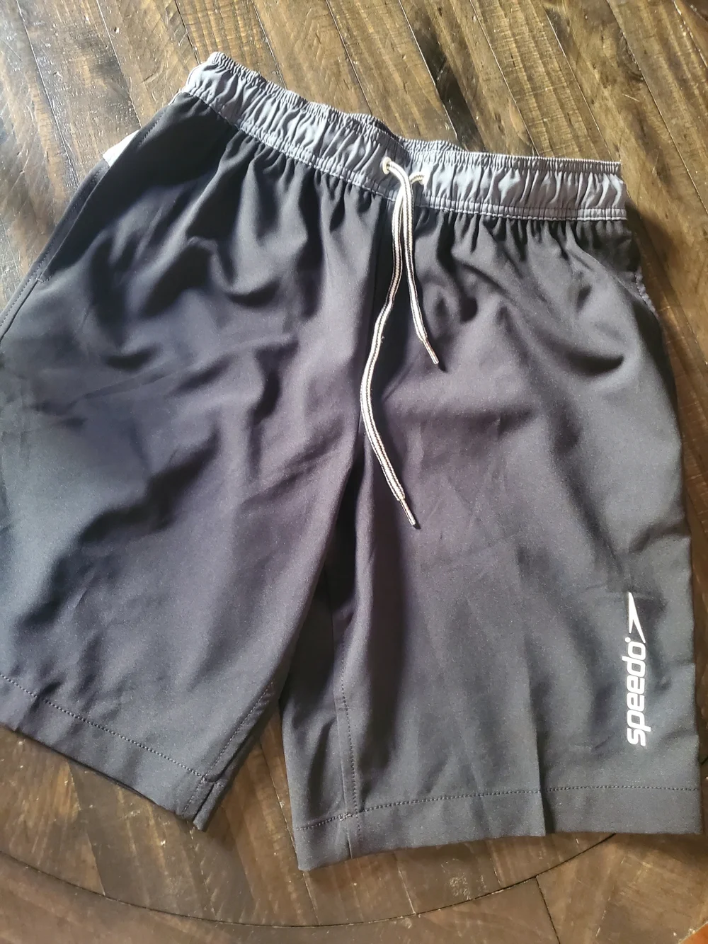 Speedo Men's Black Swim Trunks with Gray Waistband